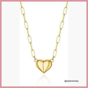 14k Gold Plated Heart Pendant Choker Necklace Dainty Paperclip Chain